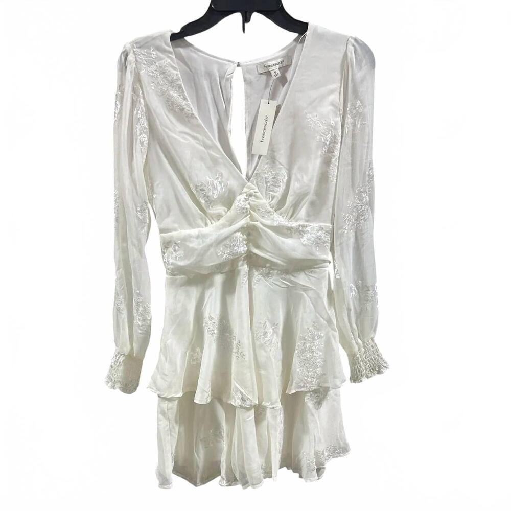 NEW FRANCESCA'S women's lacy deep v event mini dress in cream ivory